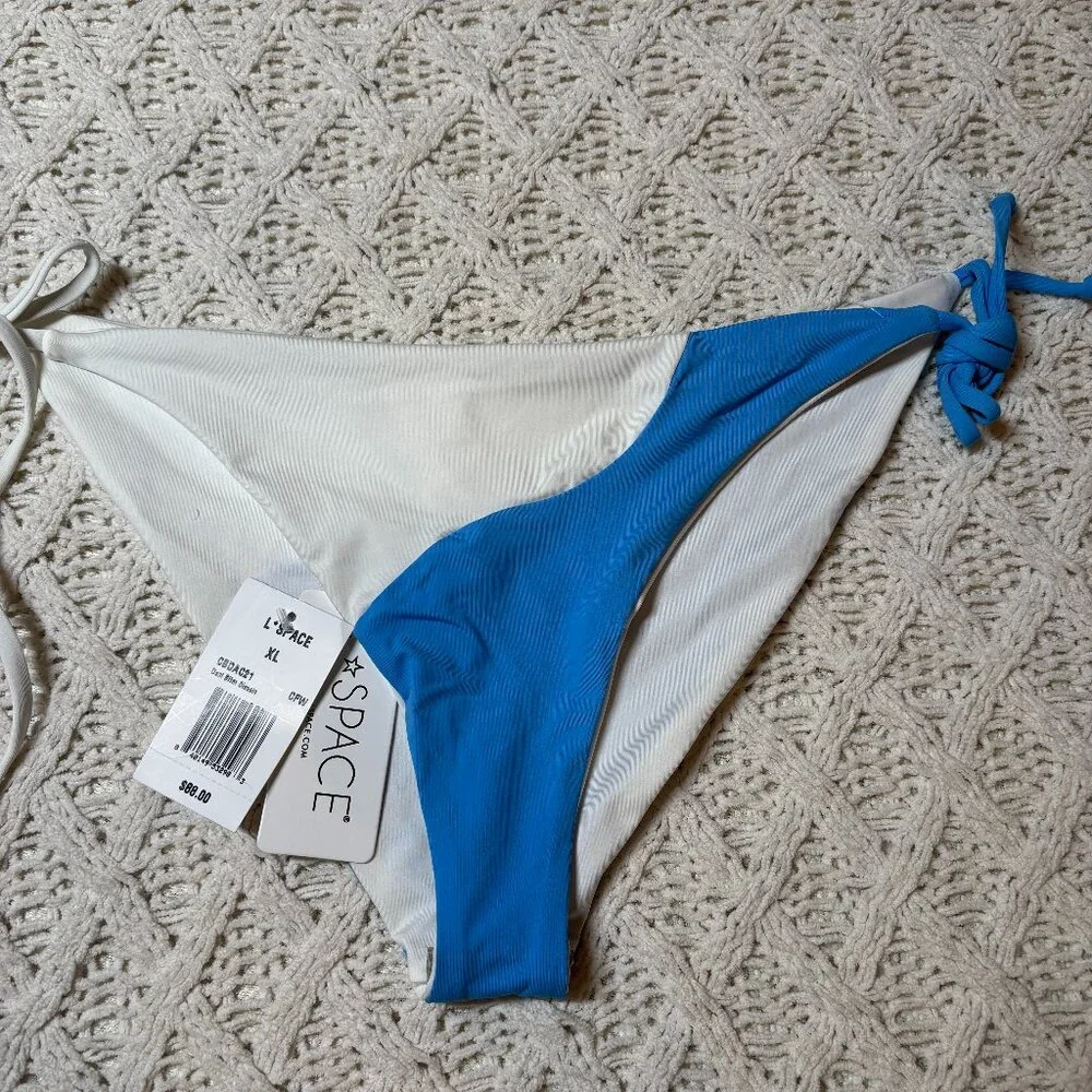 NWT L*Space Dani Classic Bikini‎ Bottom Blue & White Colorblock – Women’s XL